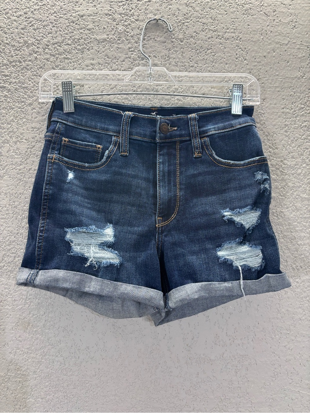 Hollister Dark Blue Distressed Denim Jean Shorts